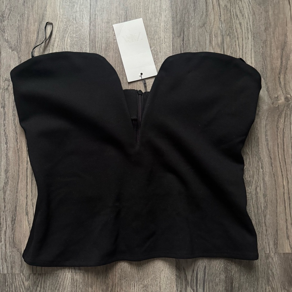 Zara Strapless Black V-Neck Bustier Top size L